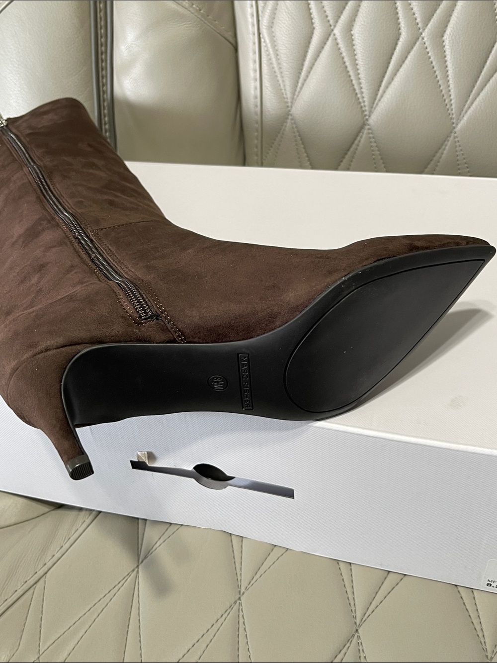 Marc Fisher Over-the-Knee Slim Heel Boots in Dark Brown Suede - Picture 9 of 9